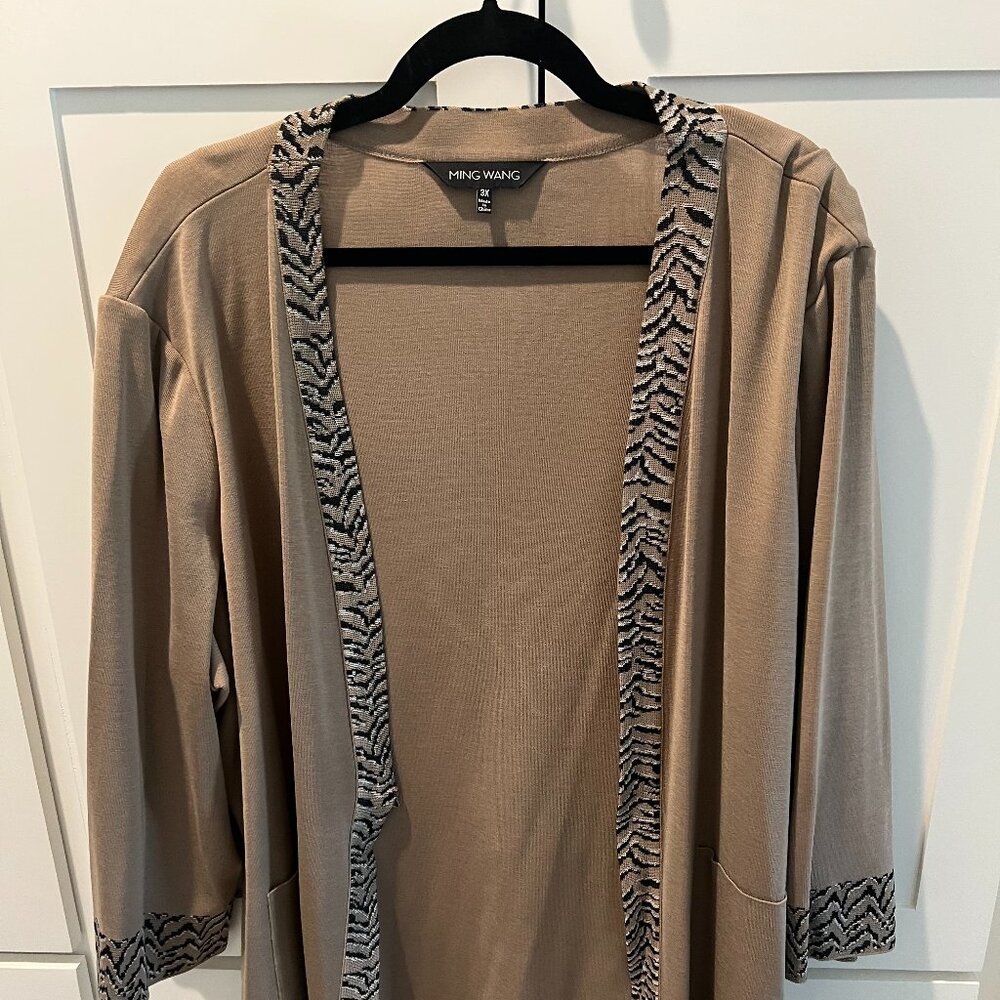 MIng Wang  Cardigan, Woven jacquard knit with a subtle animal inspired pattern